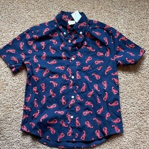 J. Crew Factory Navy Shirt with Red Lobster Print
